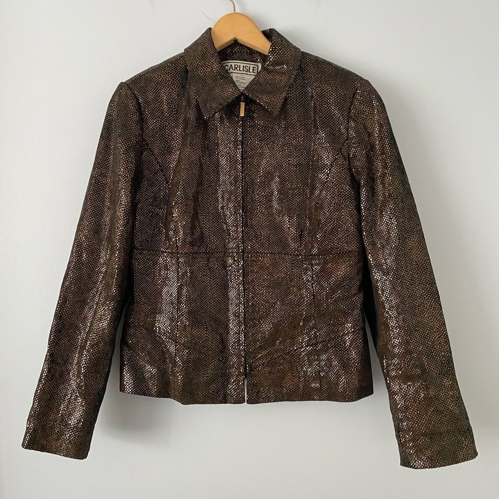 Carlisle Women's Brown Jacket Size 6 Snakeskin Look Full Zip Jacket